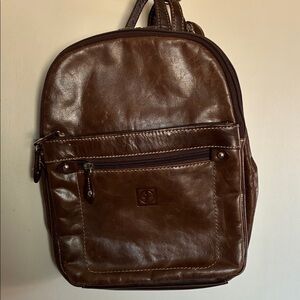 Giani Bernini-Brown Fine Leather Backpack/Shoulder Woman Carryall Travel Bag EUC